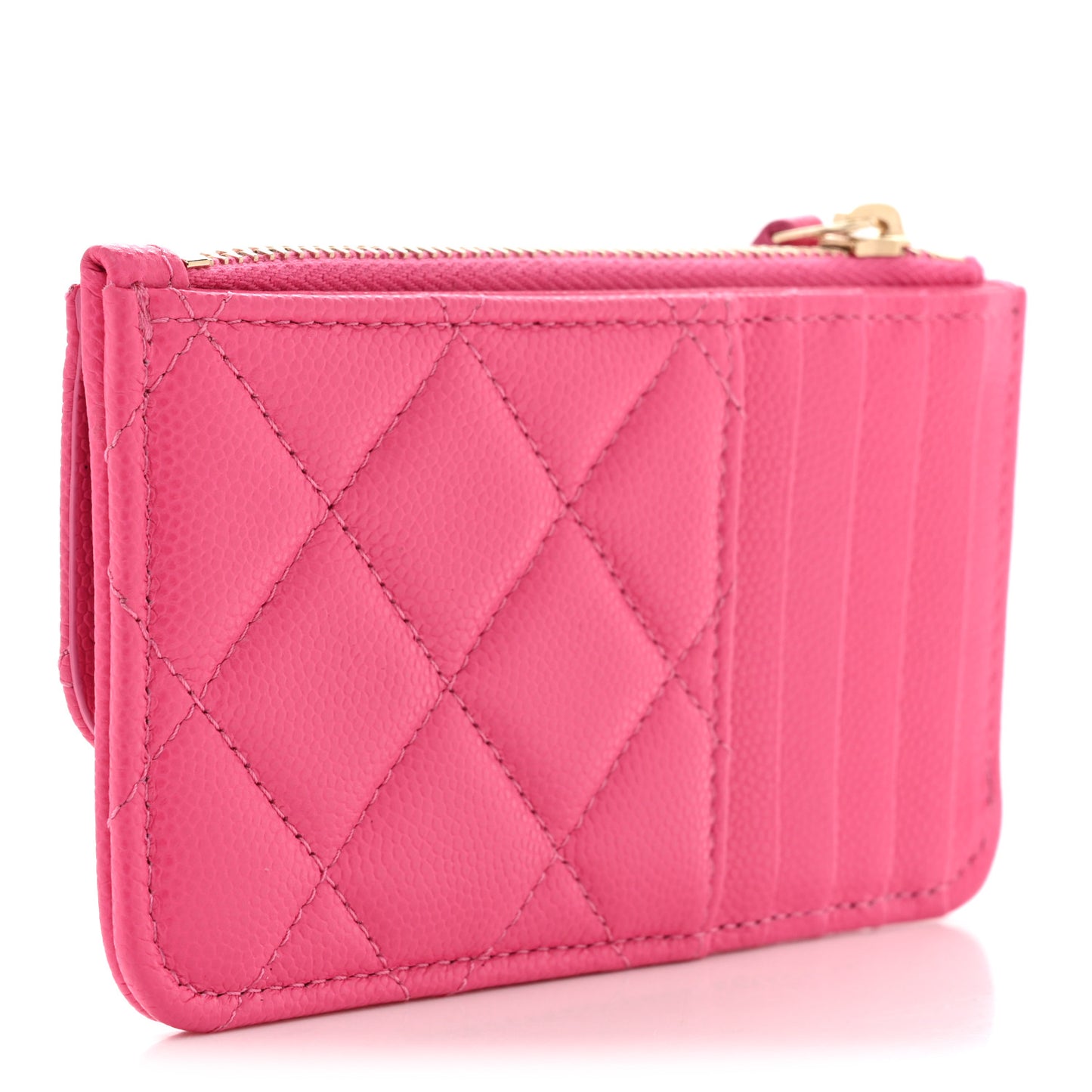 Caviar Quilted Flap Zip Card Holder Dark Pink