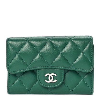 Chanel Lambskin Quilted Flap Card Holder Wallet Green 1 of 12