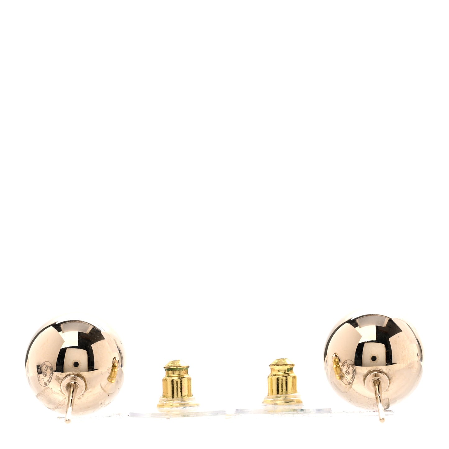 Metal Enamel CC Round Dome Earrings Gold Black