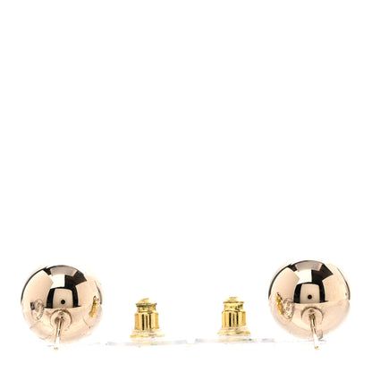Chanel Metal Enamel CC Round Dome Earrings Gold Black 3 of 5