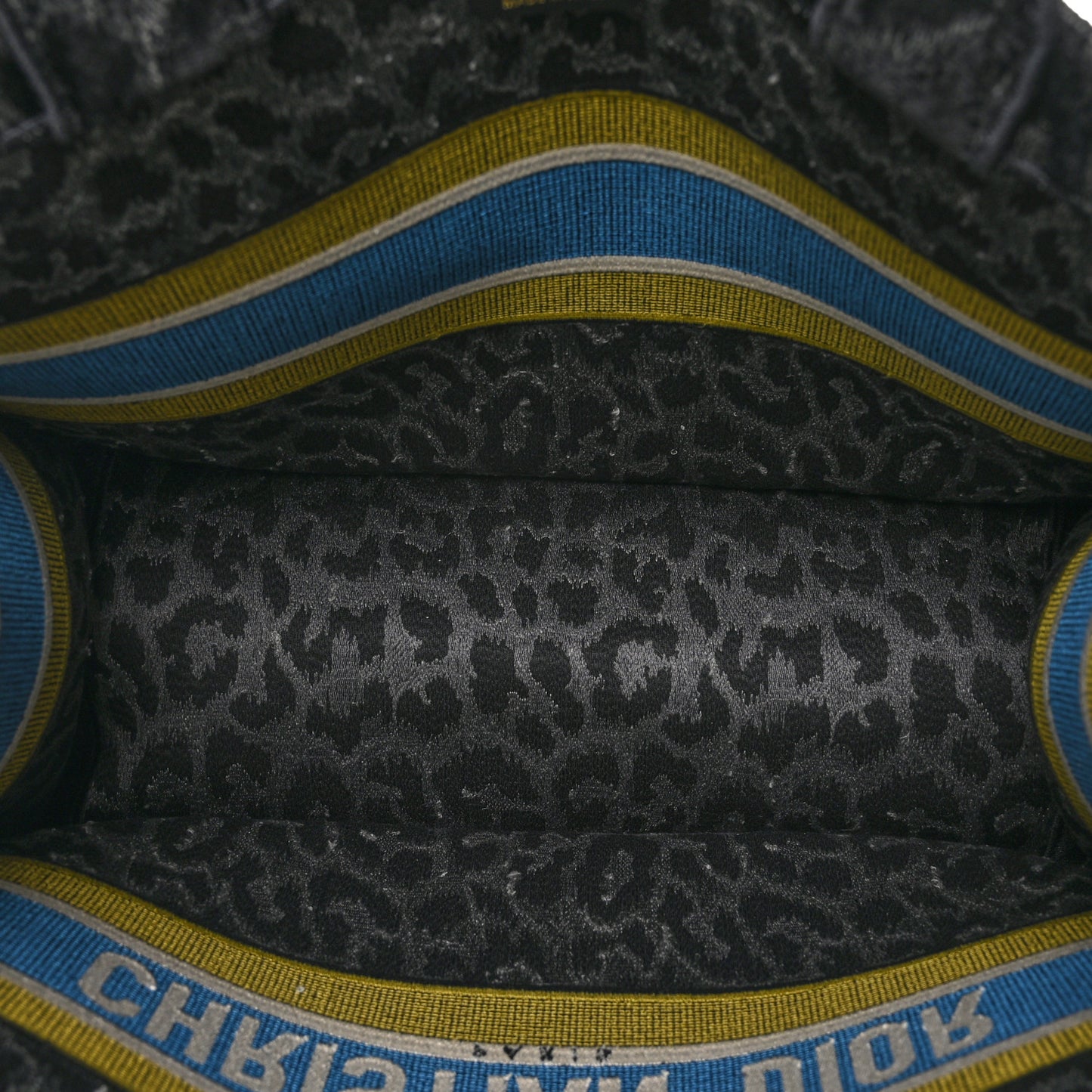 Velvet Mizza Embroidered Medium Leopard Book Tote Black Yellow Blue