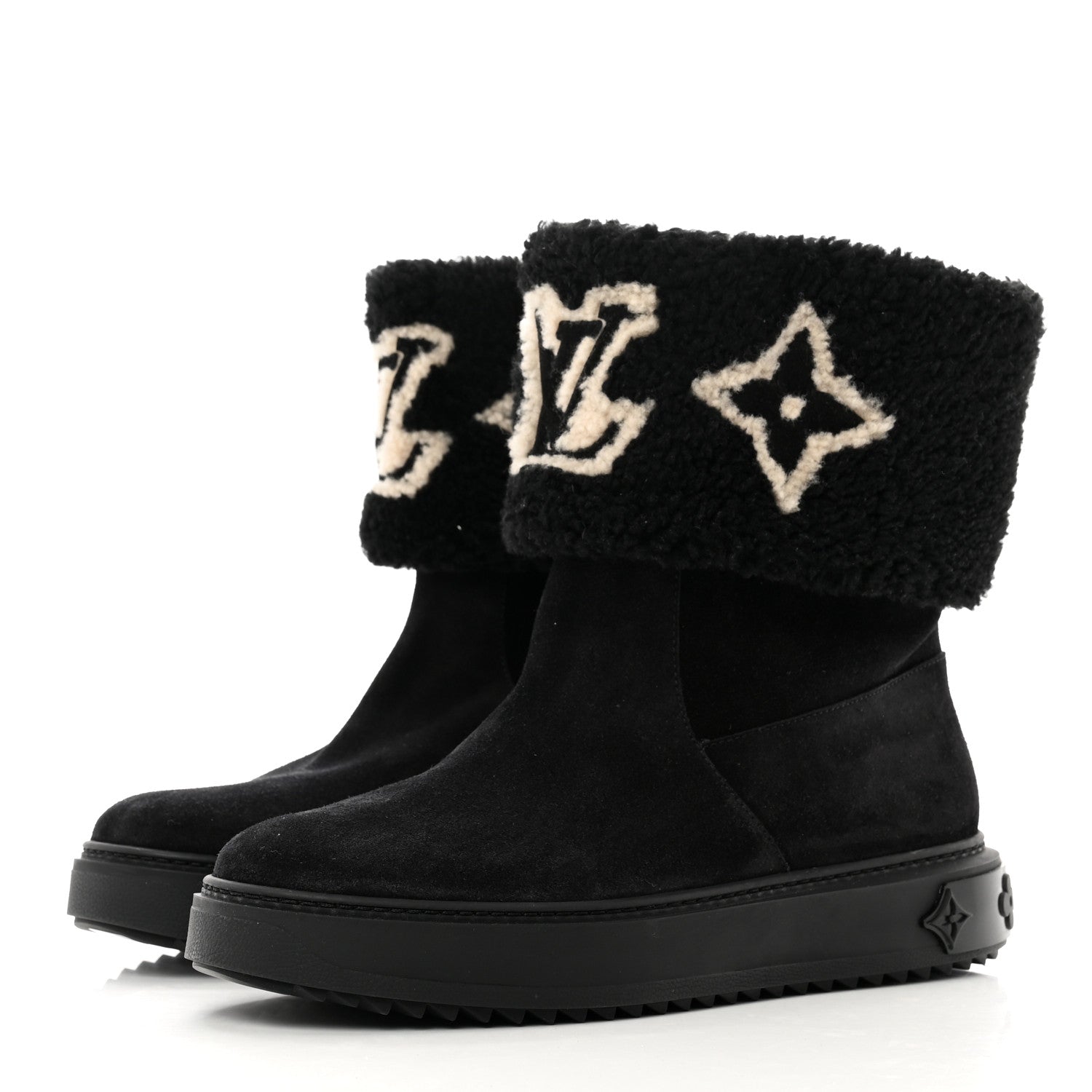 Louis Vuitton Suede Calfskin Shearling Snowdrop Flat Ankle Boot 40 Black 3 of 9