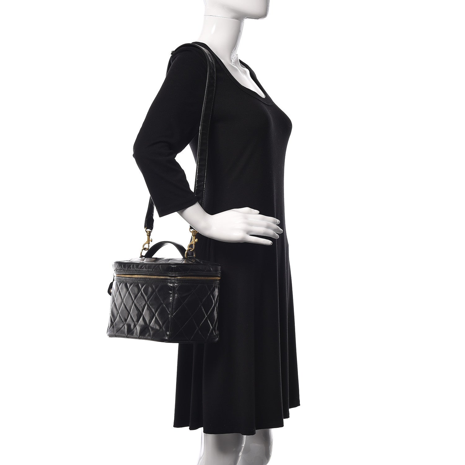 Chanel Lambskin Quilted Vanity Cosmetic Case Black 2 of 13