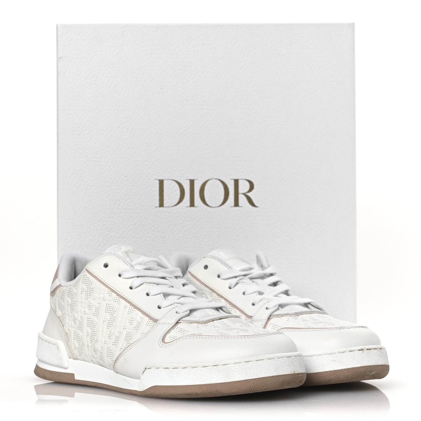 Calfskin Oblique Laser Perforated Dior One Low Sneakers 39 White Nude