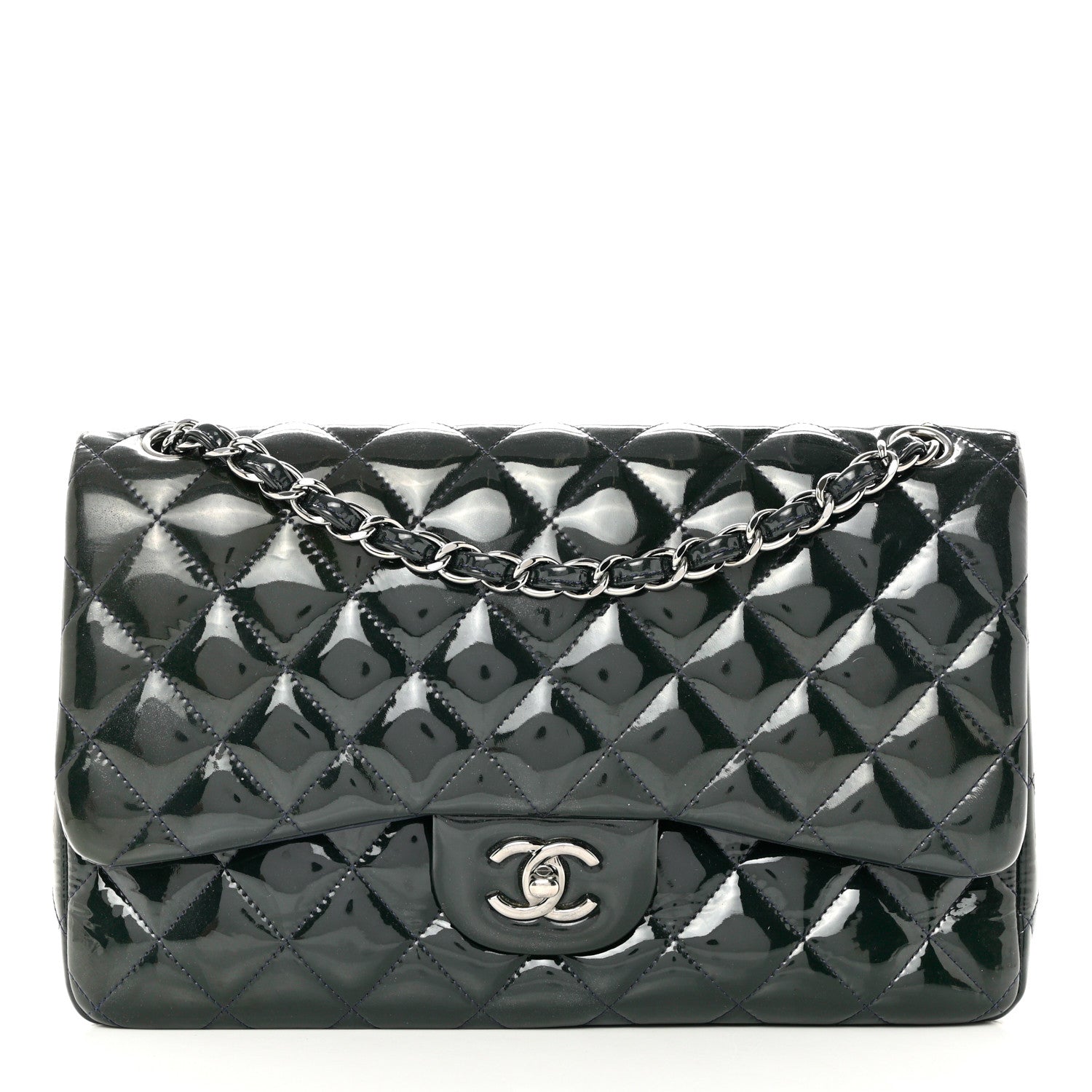 Chanel Patent Quilted Jumbo Double Flap Navy Blue 1 of 10