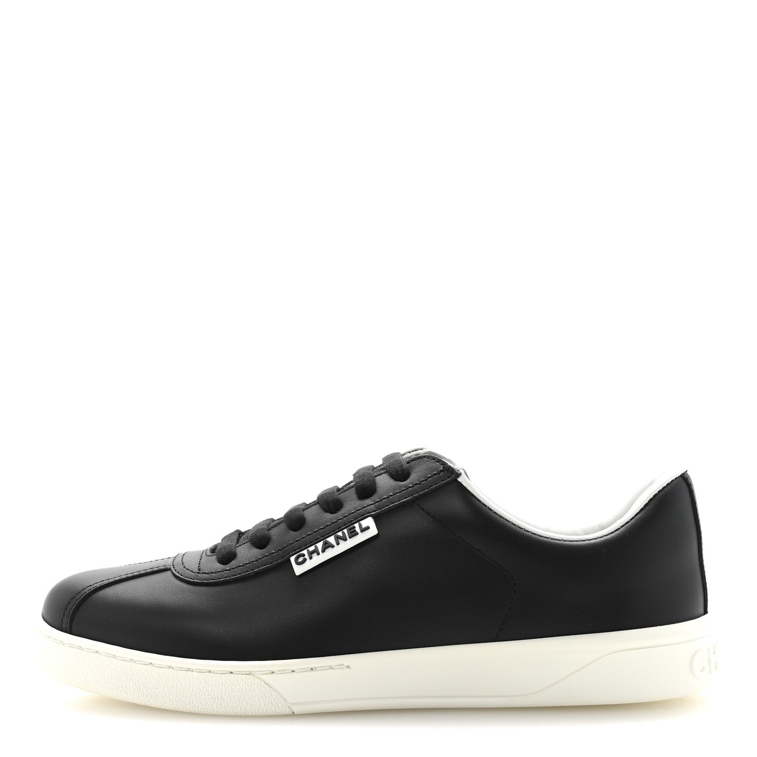 Chanel Calfskin CC Womens Sneakers 37.5 Black 1 of 10