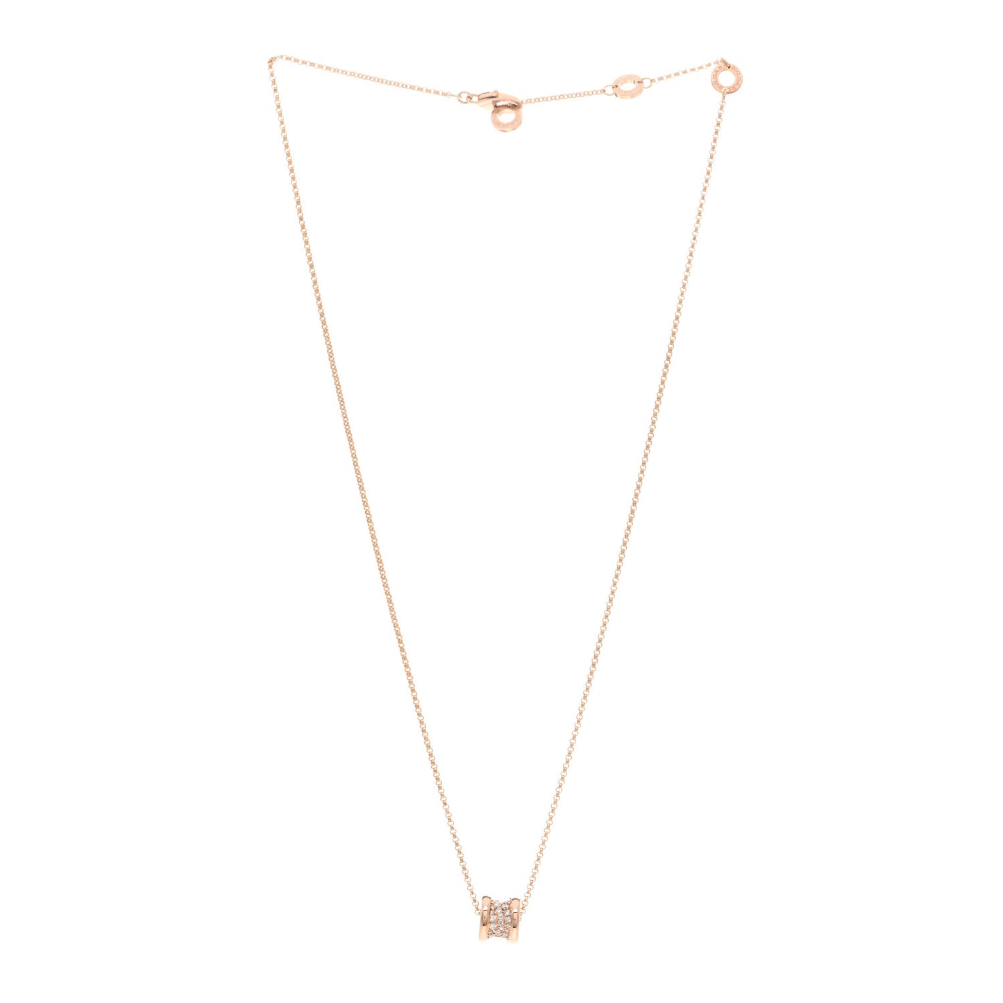 18K Rose Gold Diamond Small B.Zero1 Pave Pendant Necklace