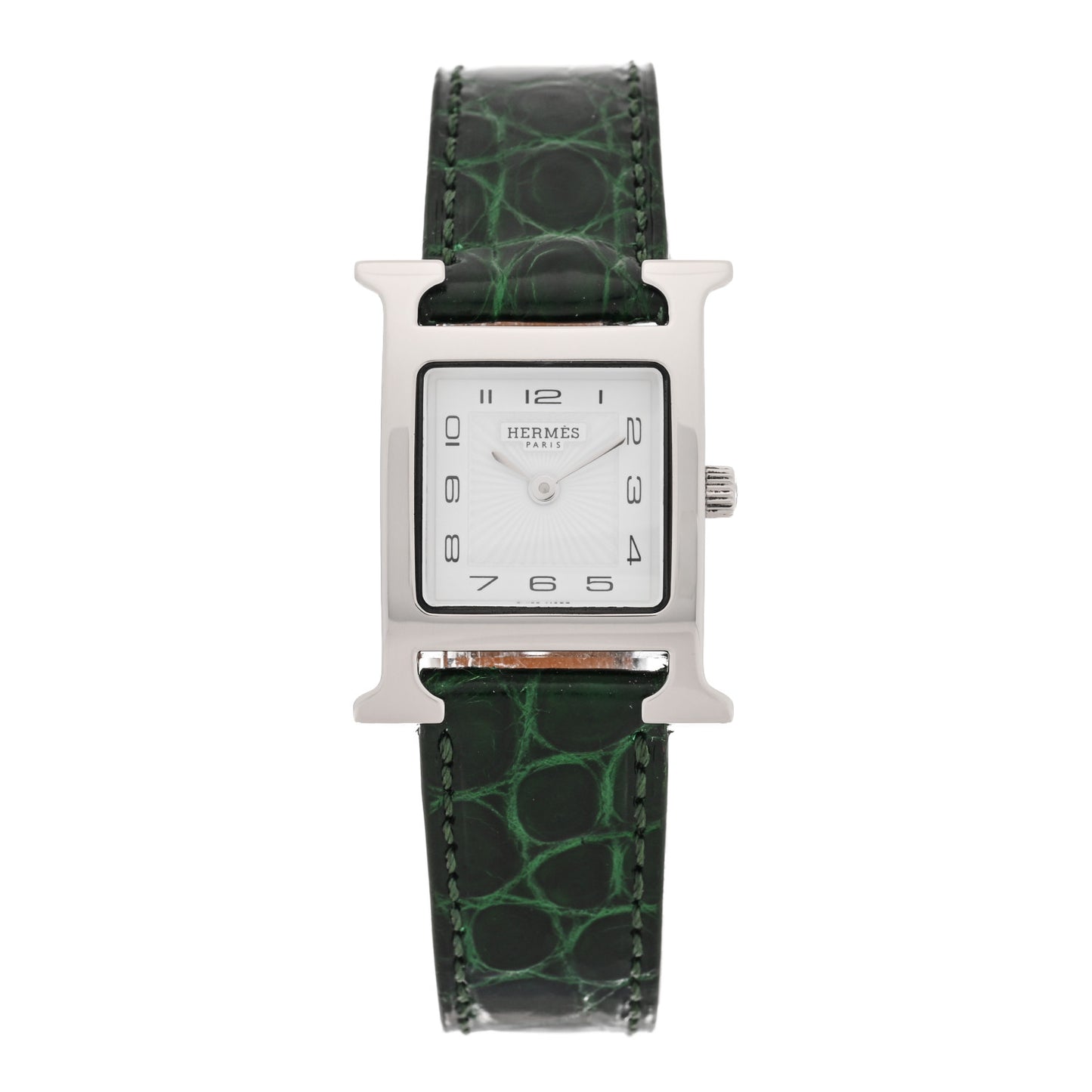 Stainless Steel Alligator 21mm Heure H Hour Quartz Watch Vert Moyen