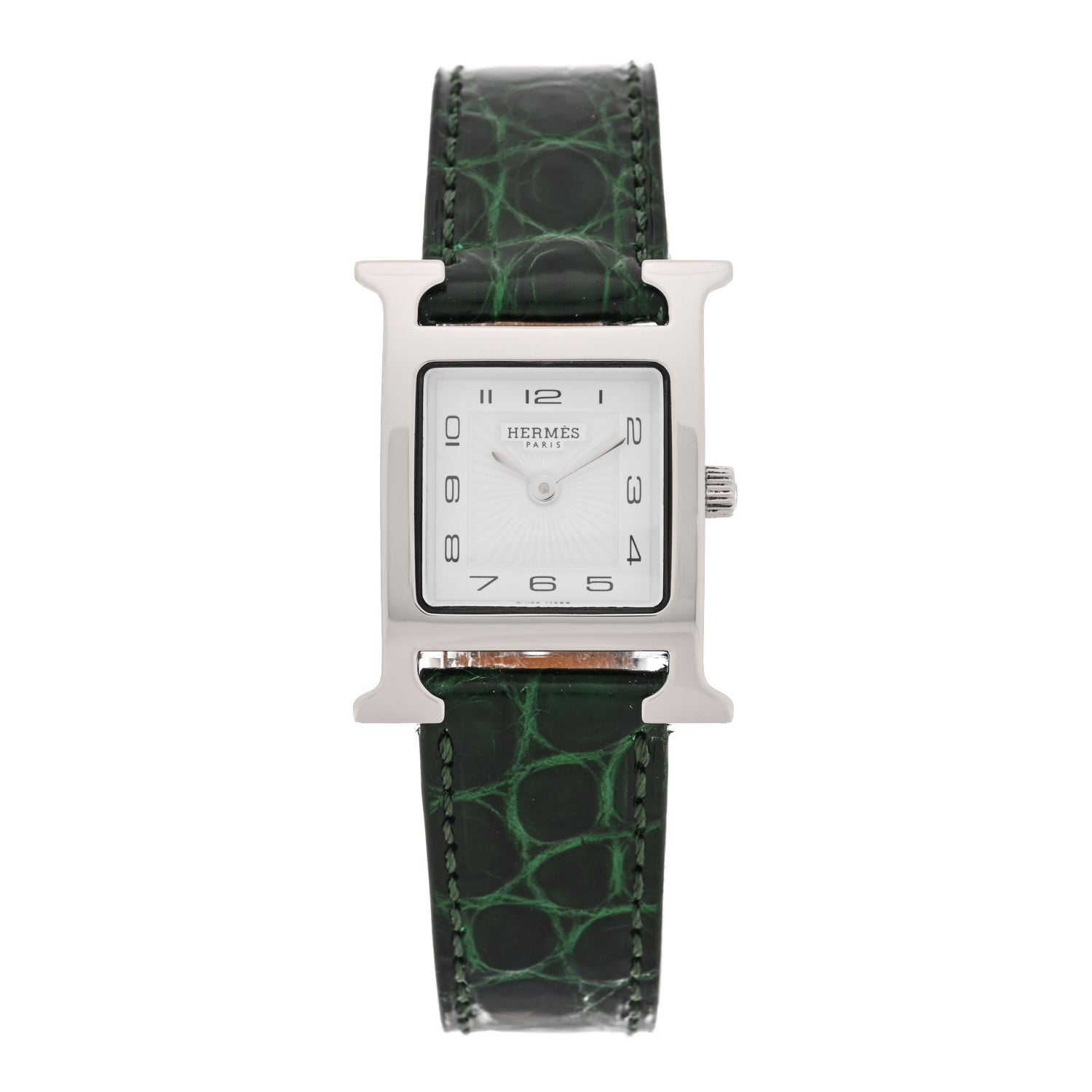 Hermes Stainless Steel Alligator 21mm Heure H Hour Quartz Watch Vert Moyen 1 of 4