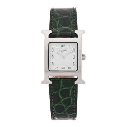 Hermes Stainless Steel Alligator 21mm Heure H Hour Quartz Watch Vert Moyen 1 of 4