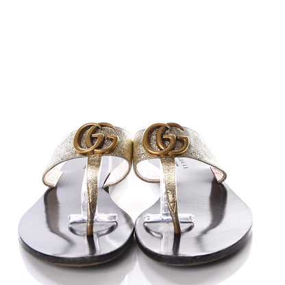 Gucci Nappa Silk Galassia GG Marmont Thong Flat Sandals 35 Platino 3 of 8