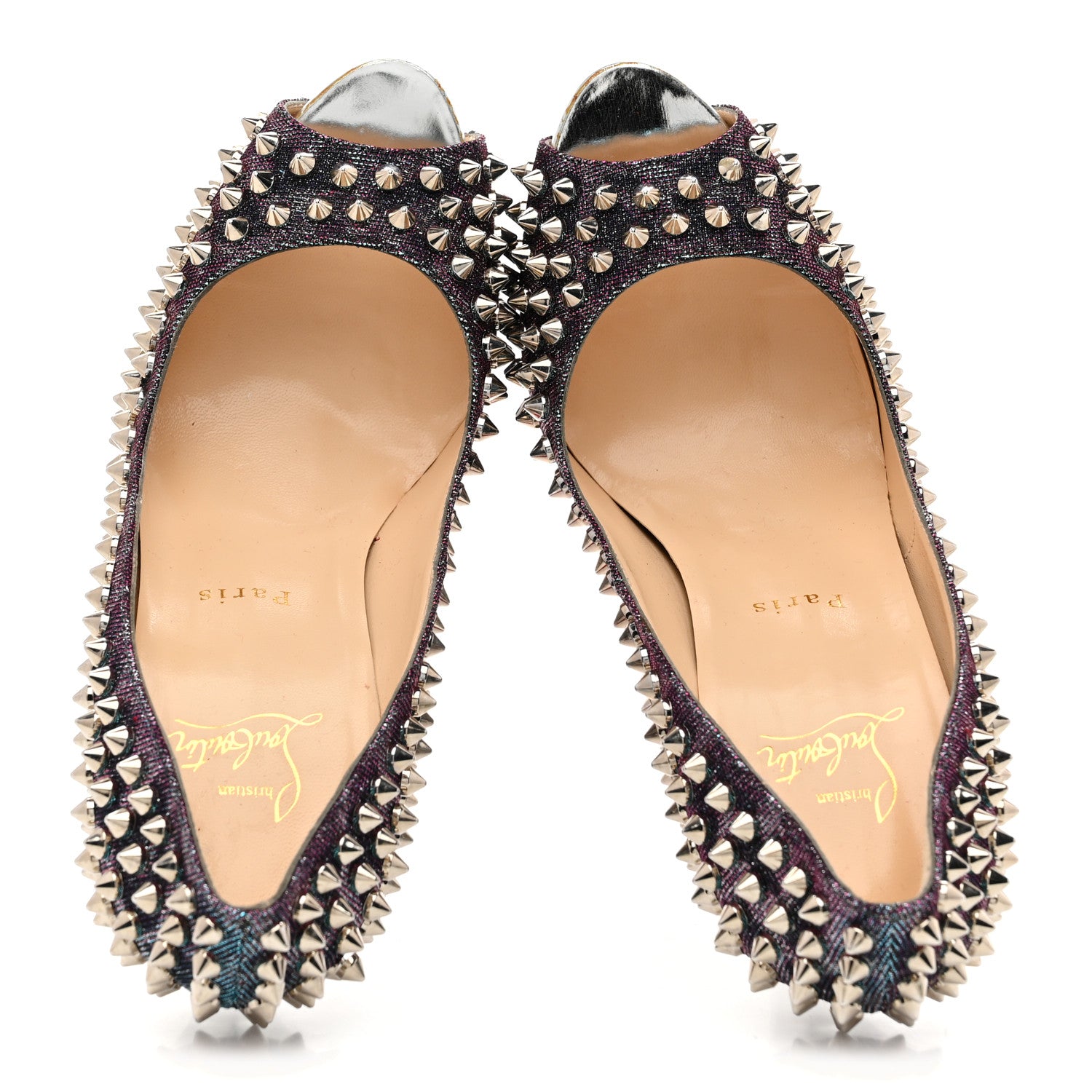 Christian Louboutin Lame Satin Lady Peep Spikes 150 Pumps 39