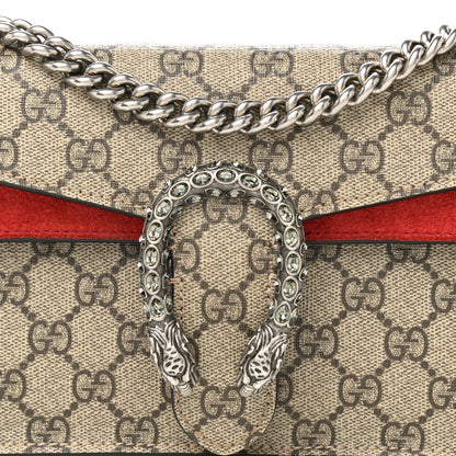 Gucci GG Supreme Monogram Suede Crystal Small Dionysus Shoulder Bag Beige Ebony Vulcanic Red 8 of 11