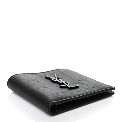 Saint Laurent Calfskin Crocodile Embossed Monogram Bifold Wallet Black 4 of 7