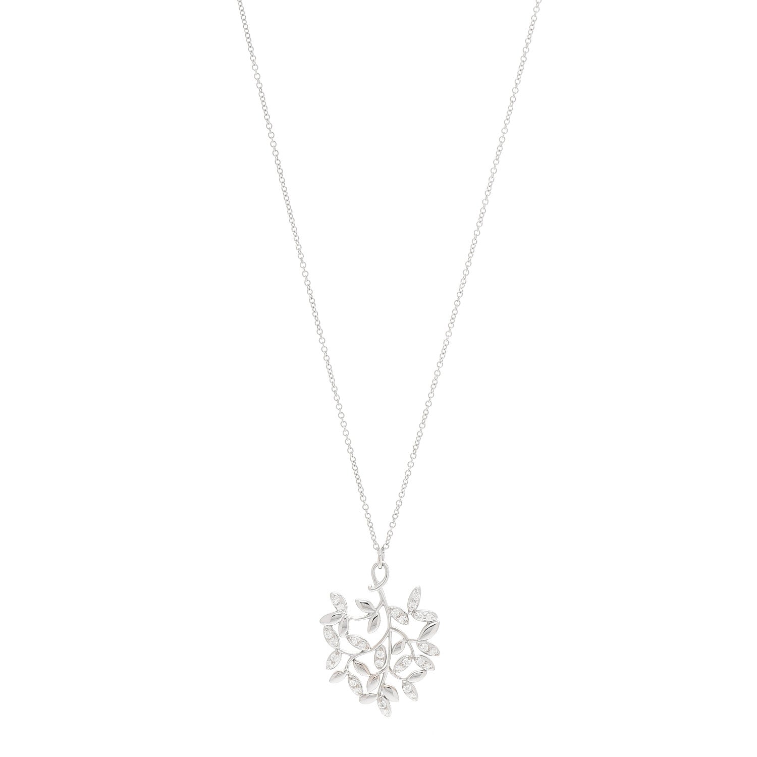 Tiffany 18K White Gold Diamond Paloma Picasso Olive Leaf Pendant Necklace 1 of 7