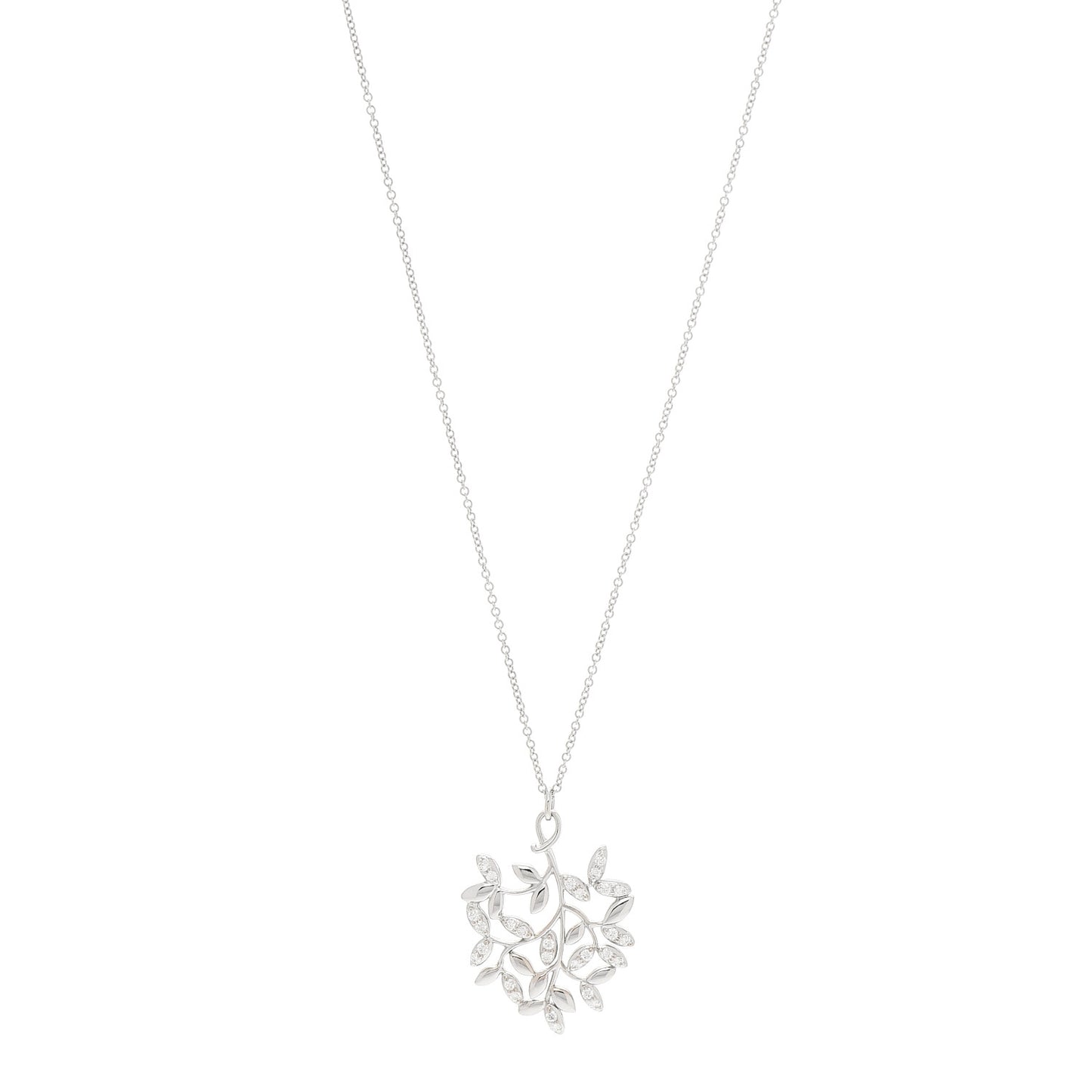 18K White Gold Diamond Paloma Picasso Olive Leaf Pendant Necklace