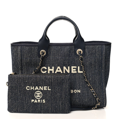 Chanel Denim Small Deauville Tote Dark Blue White 3 of 11