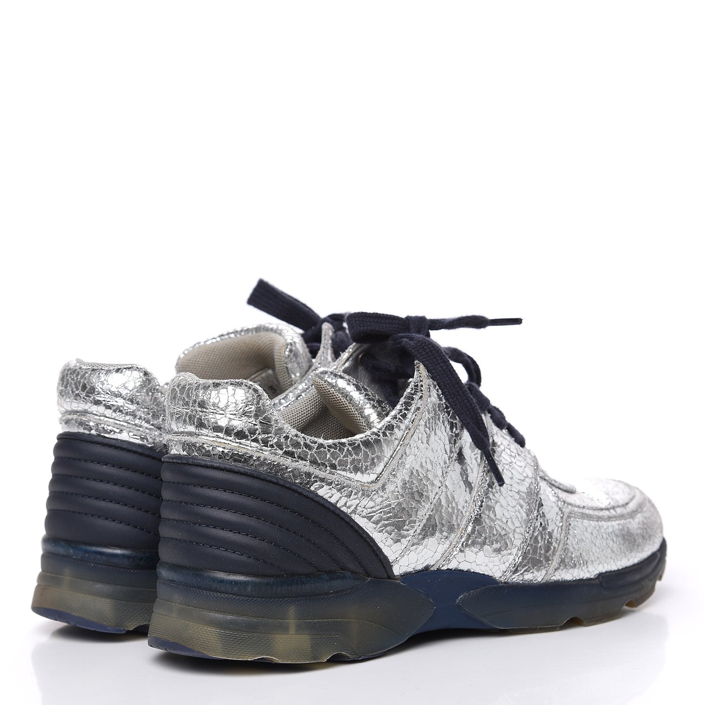 Metallic Crackled Calfskin CC Sneakers 39 Silver