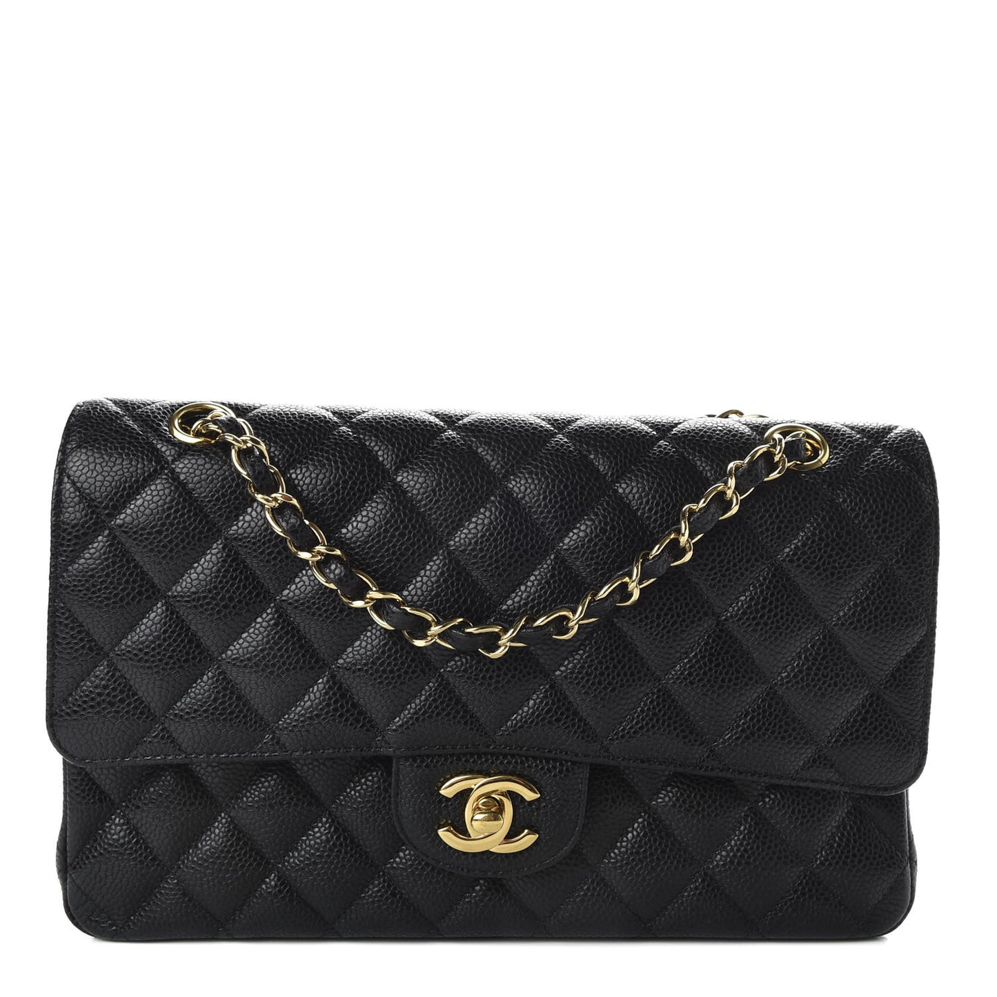 Caviar Quilted Medium Double Flap Black