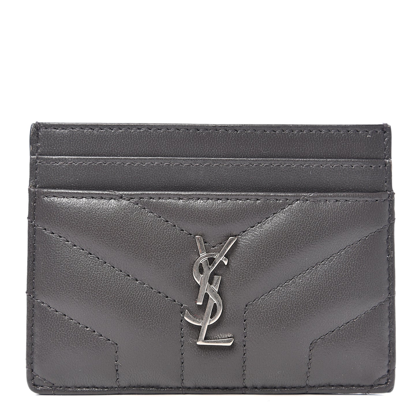 Calfskin Y Quilted Monogram LouLou Credit Card Case Asphalt