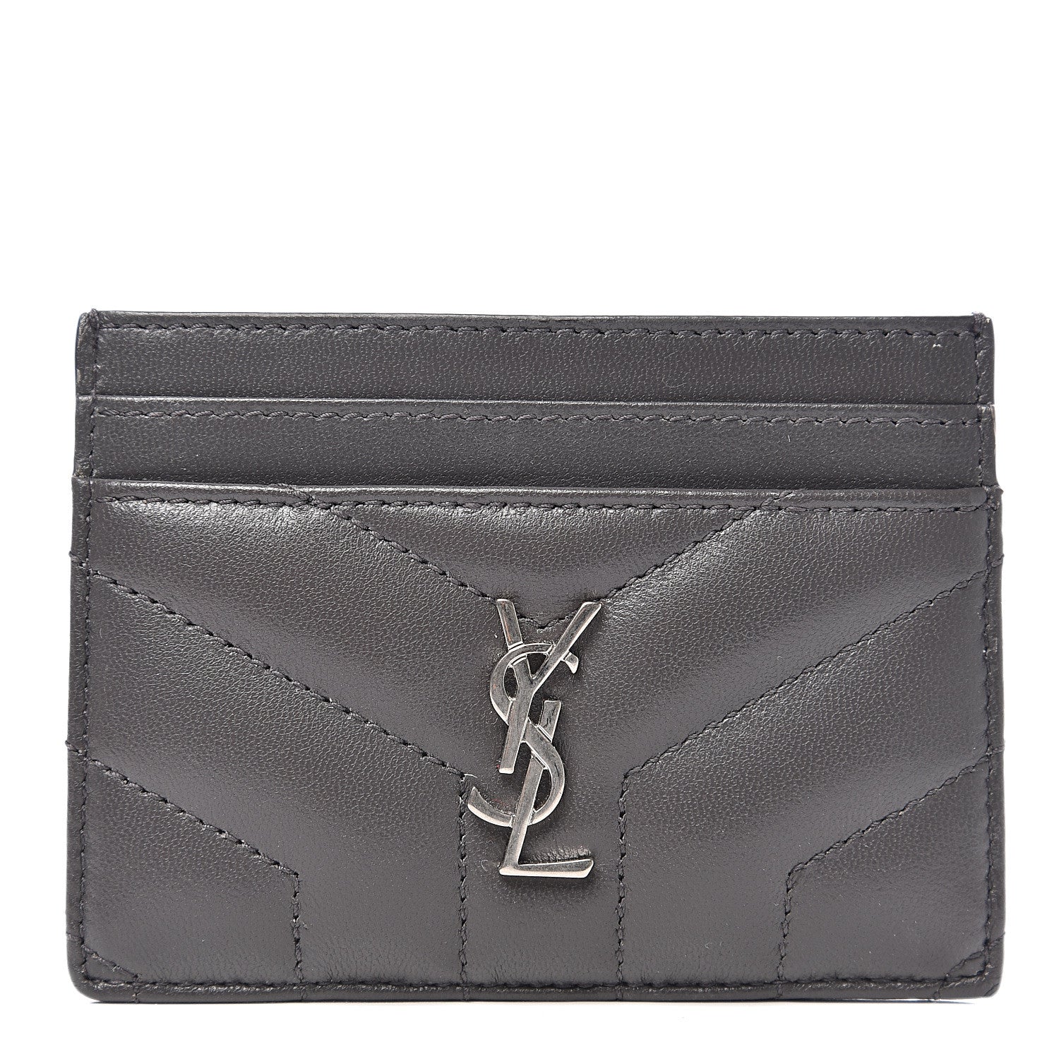Saint Laurent Calfskin Y Quilted Monogram LouLou Credit Card Case Asphalt 1 of 7