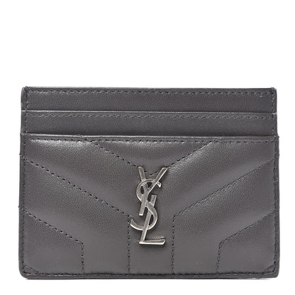 Saint Laurent Calfskin Y Quilted Monogram LouLou Credit Card Case Asphalt 1 of 7