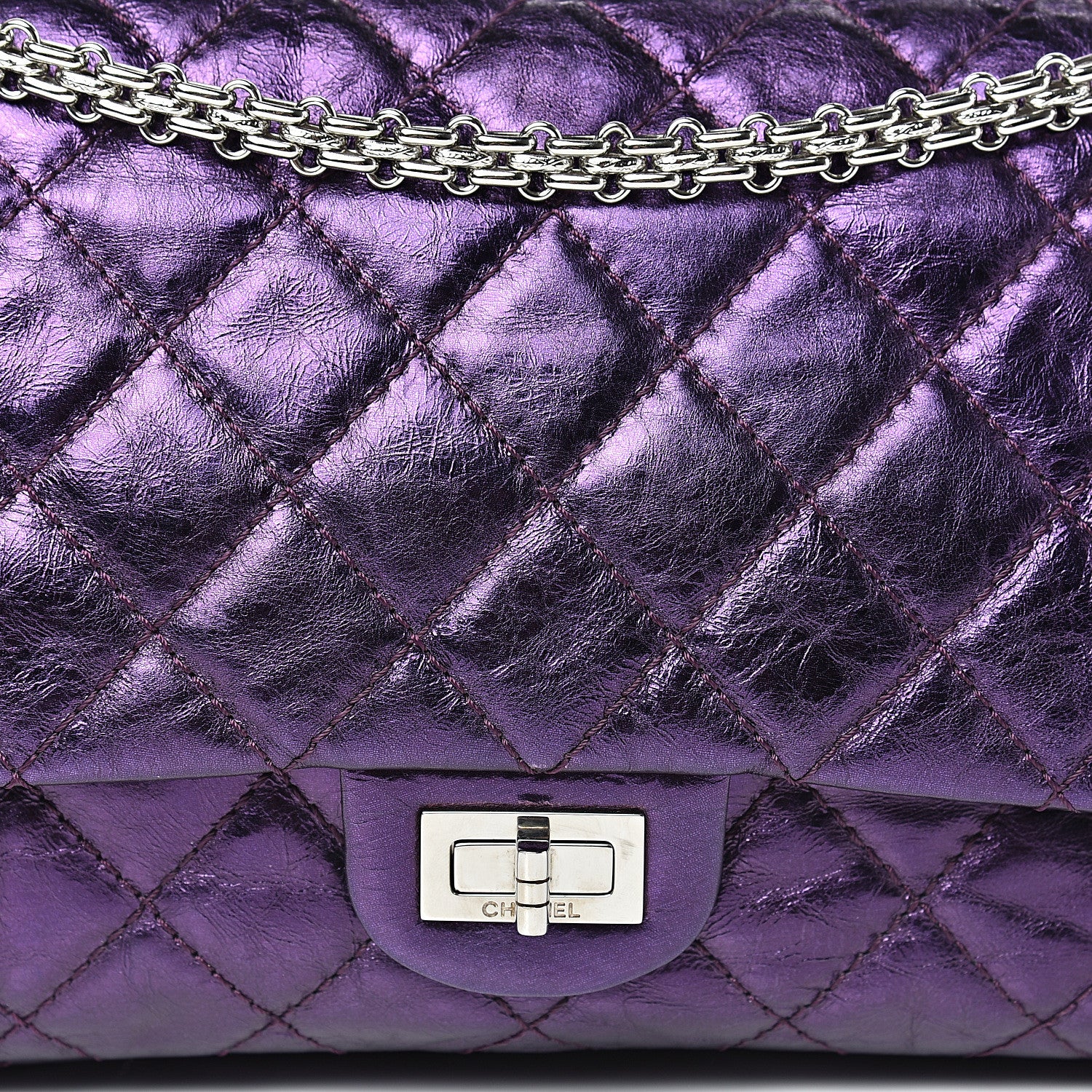 Chanel Metallic Calfskin Quilted 2.55 Reissue 226 Flap Violet 8 of 11