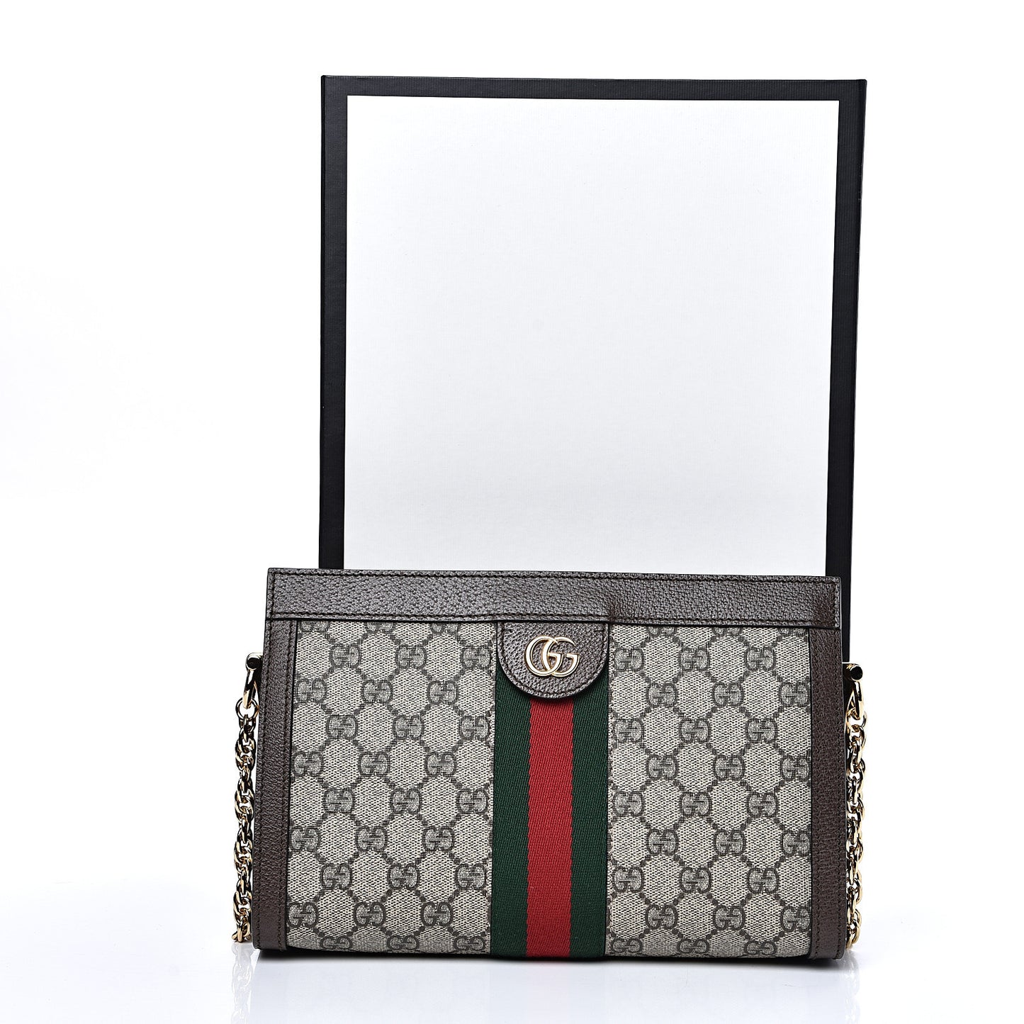 GG Supreme Monogram Web Small Ophidia Chain Shoulder Bag Brown