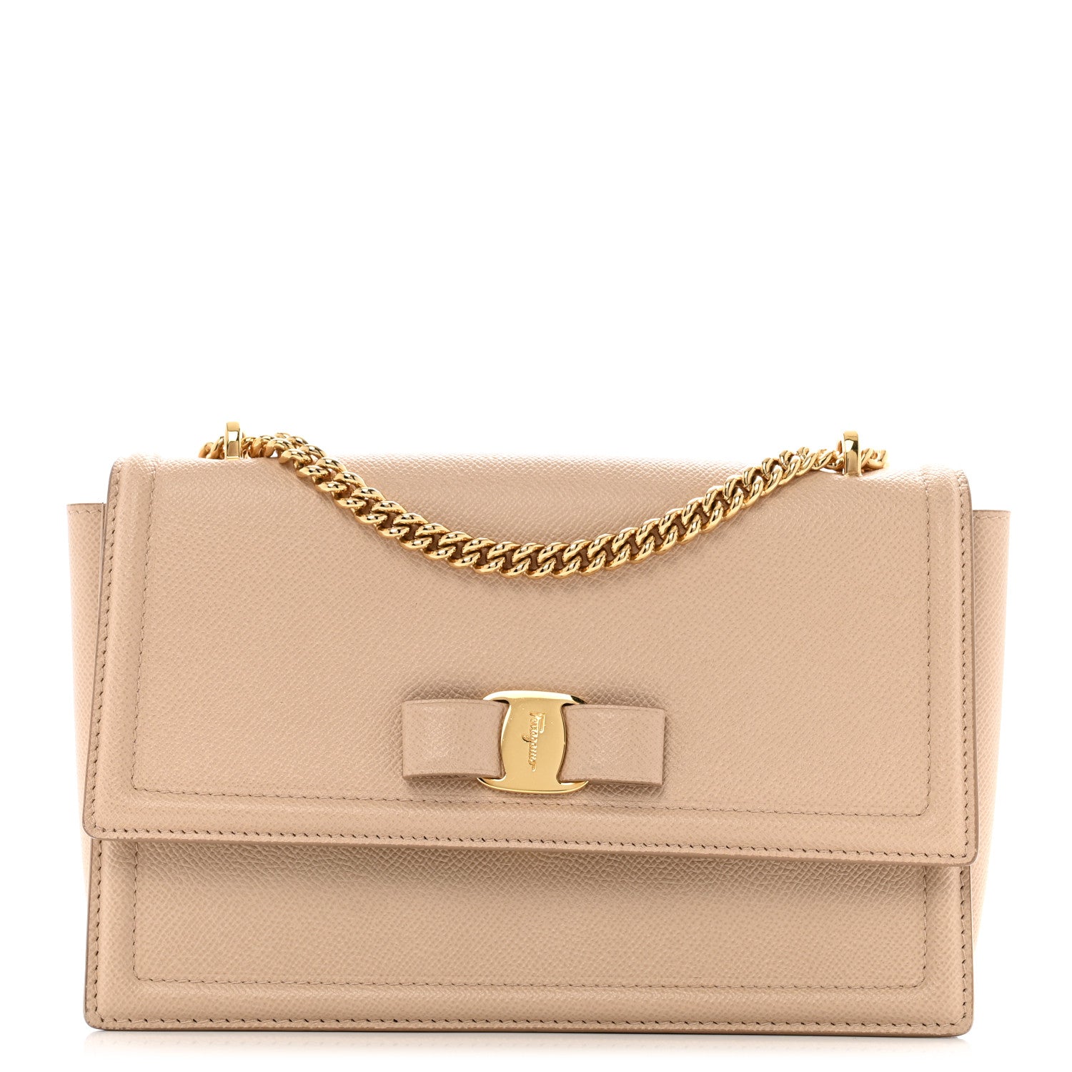 Salvatore Ferragamo Printed Calfskin Ginny Shoulder Bag Beige 1 of 14