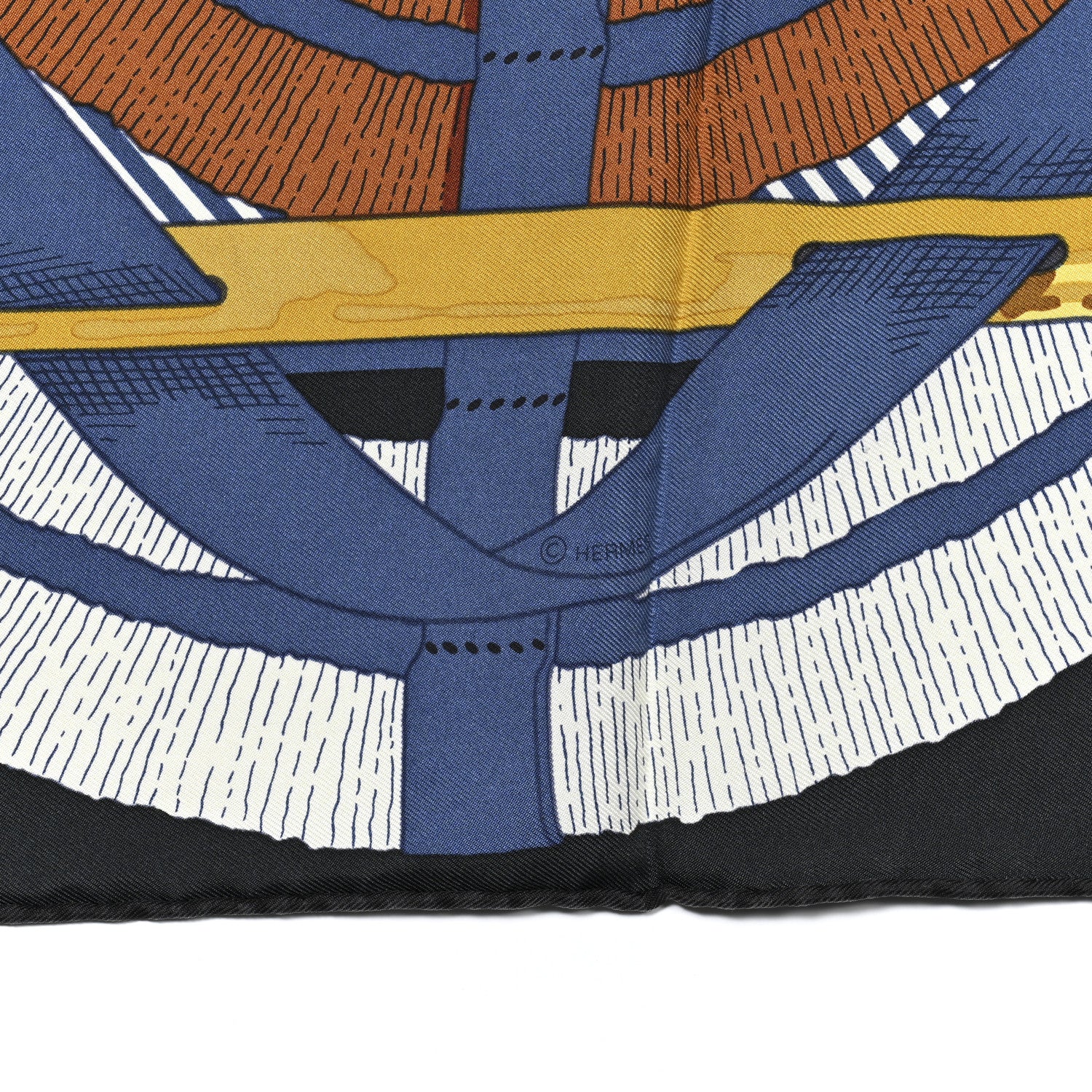 Hermes Silk Mors A Jouets Chemise Scarf 90 Petrole Caramel 4 of 5