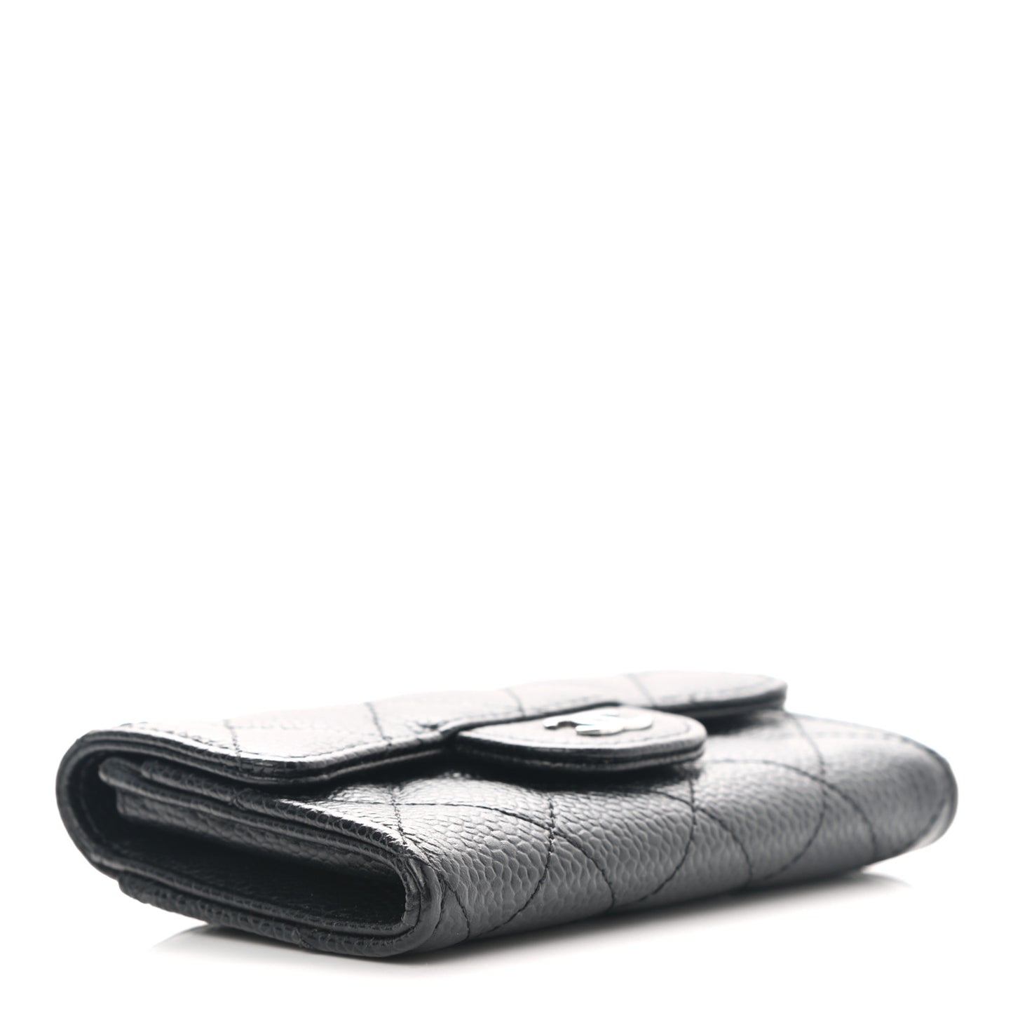 Caviar Quilted Flap Card Holder Wallet Black