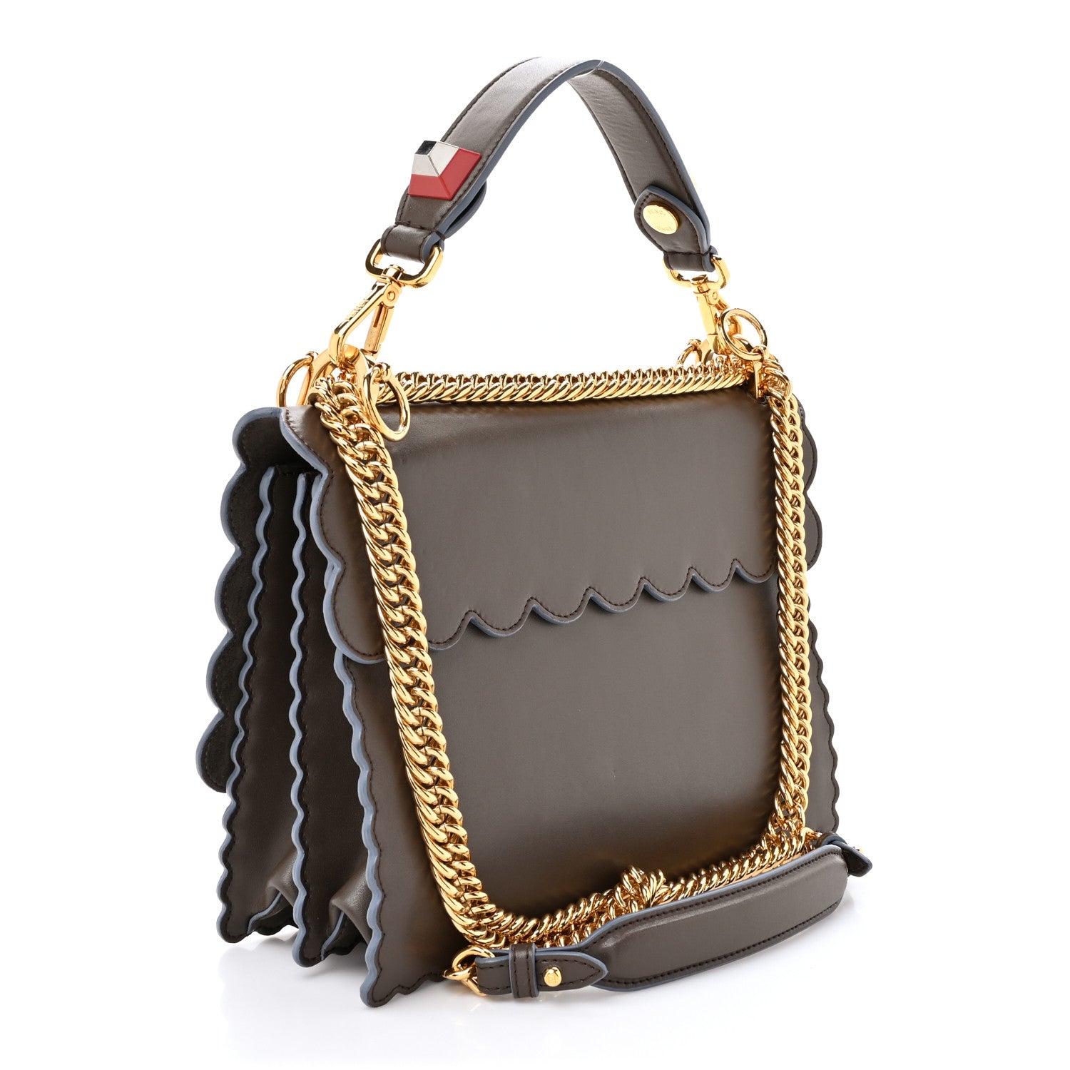 Fendi Vitello Liberty Scalloped Studded Kan I Shoulder Bag Carbone 3 of 13