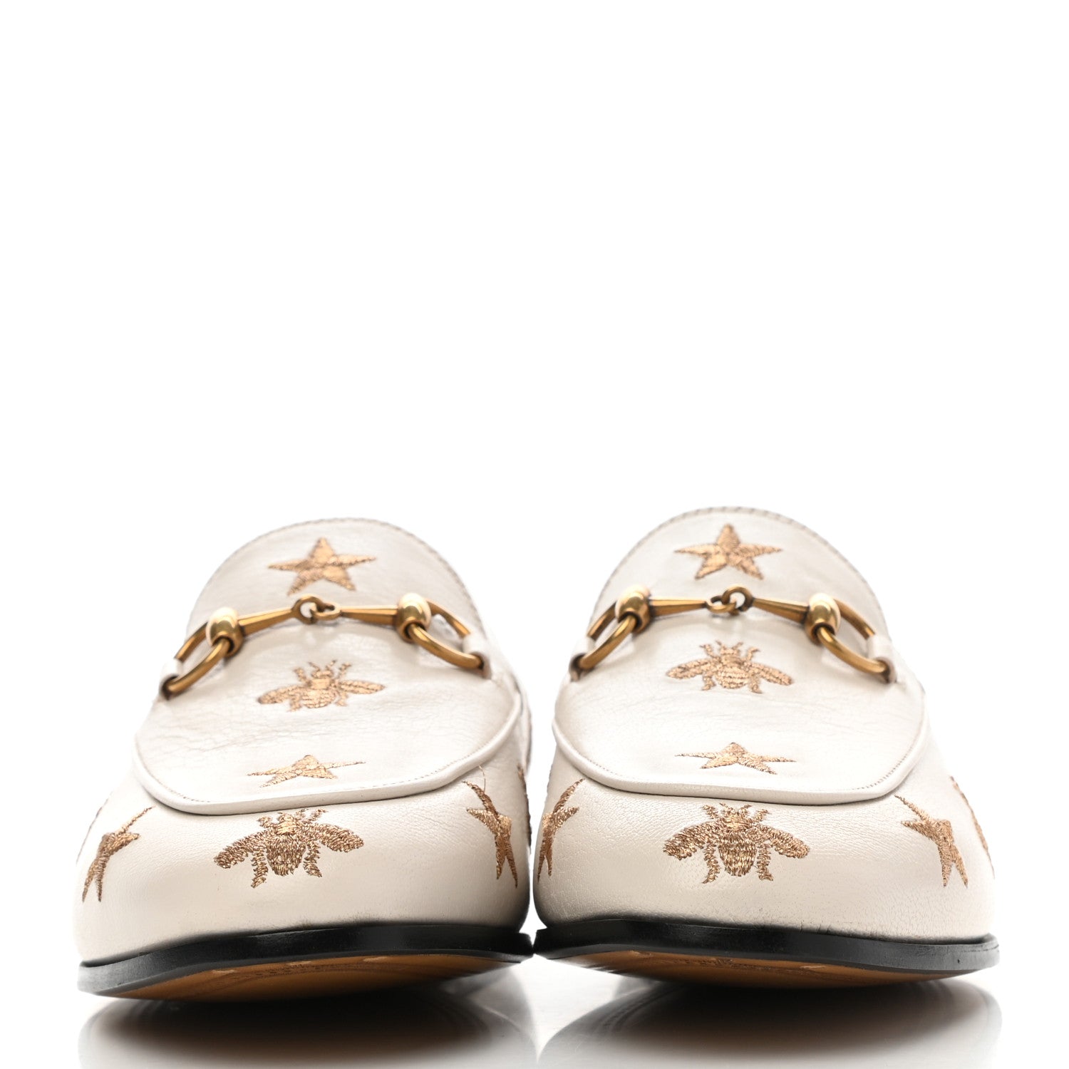 Gucci Goatskin Bee Star Embroidered Womens Jordaan Loafers 36.5 Mystic White 2 of 9