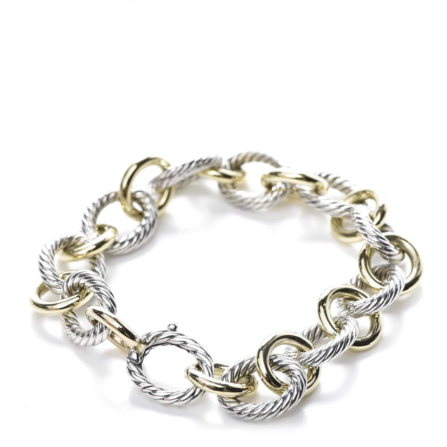 David Yurman Sterling Silver 18K Yellow Gold 12mm Large Oval Link Bracelet 3 of 5