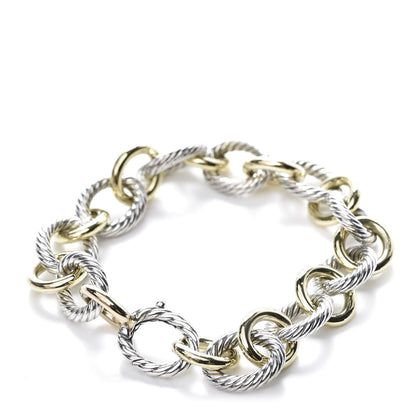 David Yurman Sterling Silver 18K Yellow Gold 12mm Large Oval Link Bracelet 3 of 5
