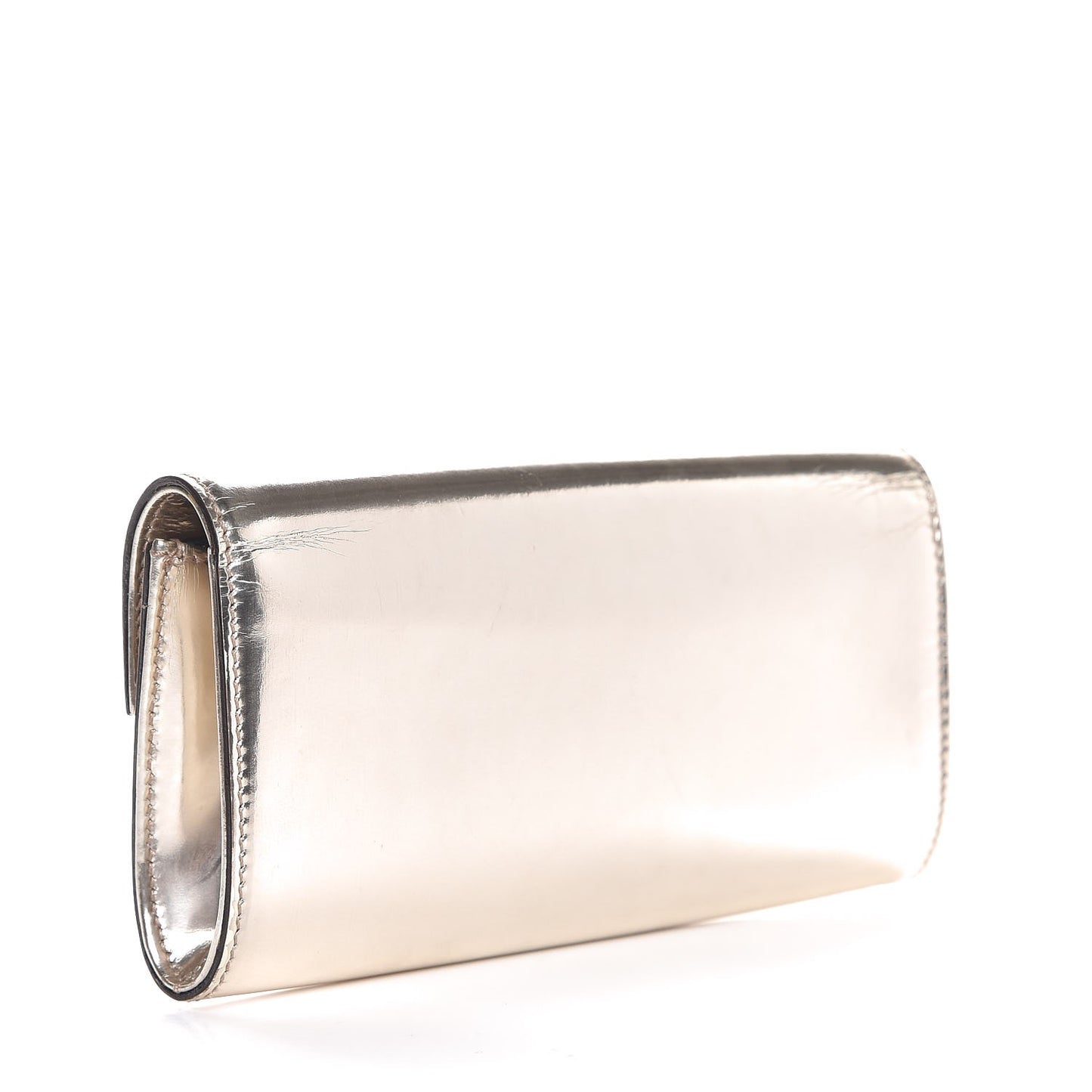 Metallic Patent Padlock Clutch Gold