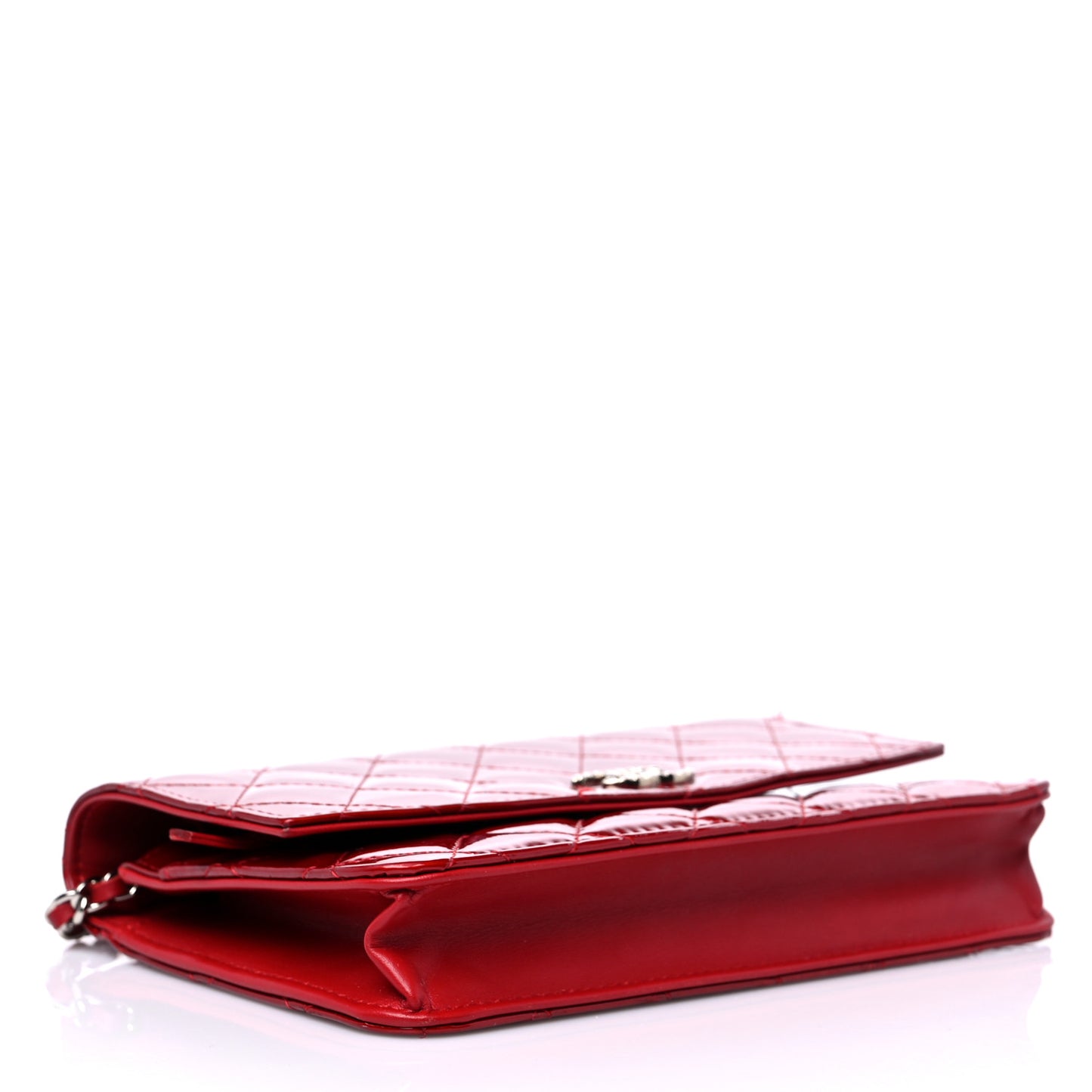 Patent Quilted Brilliant Wallet On Chain WOC Red