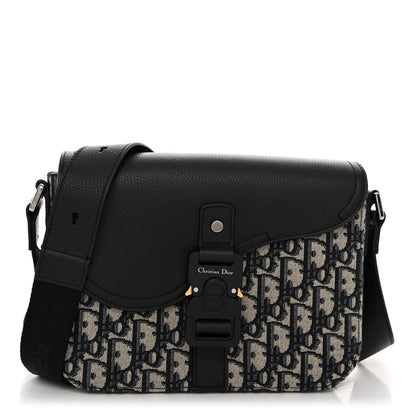 Christian Dior Oblique Jacquard Grained Calfskin Small Saddle Messenger Bag Beige Black 1 of 11
