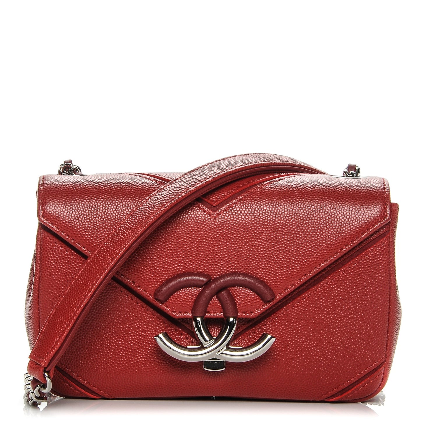 Caviar Macro Chevron Small Single Flap Red
