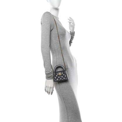 Chanel Shiny Aged Calfskin Quilted Mini Nano Kelly Shopper Grey 2 of 11