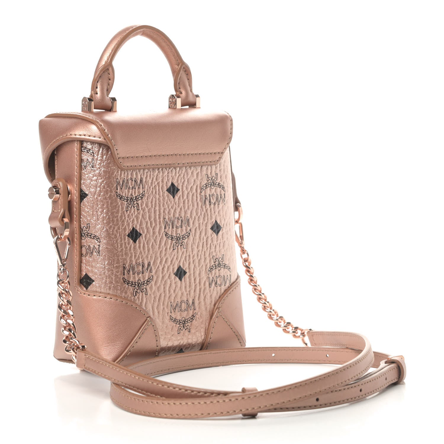 MCM Metallic Visetos Mini Soft Berlin Crossbody Champagne 2 of 5