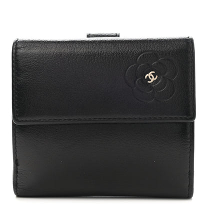Chanel Glazed Goatskin Camellia Embossed French Flap Wallet Black 1 of 12