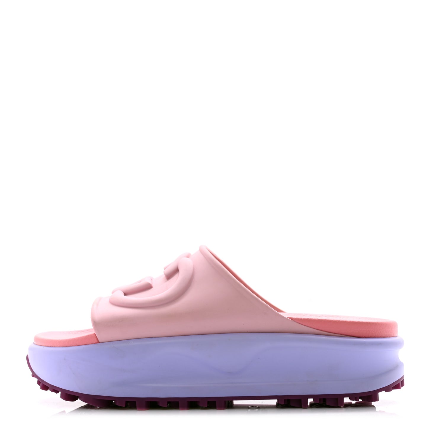 Soft Rubber Womens Interlocking G Platform 42mm Slide Sandals 38 Sugar Pink