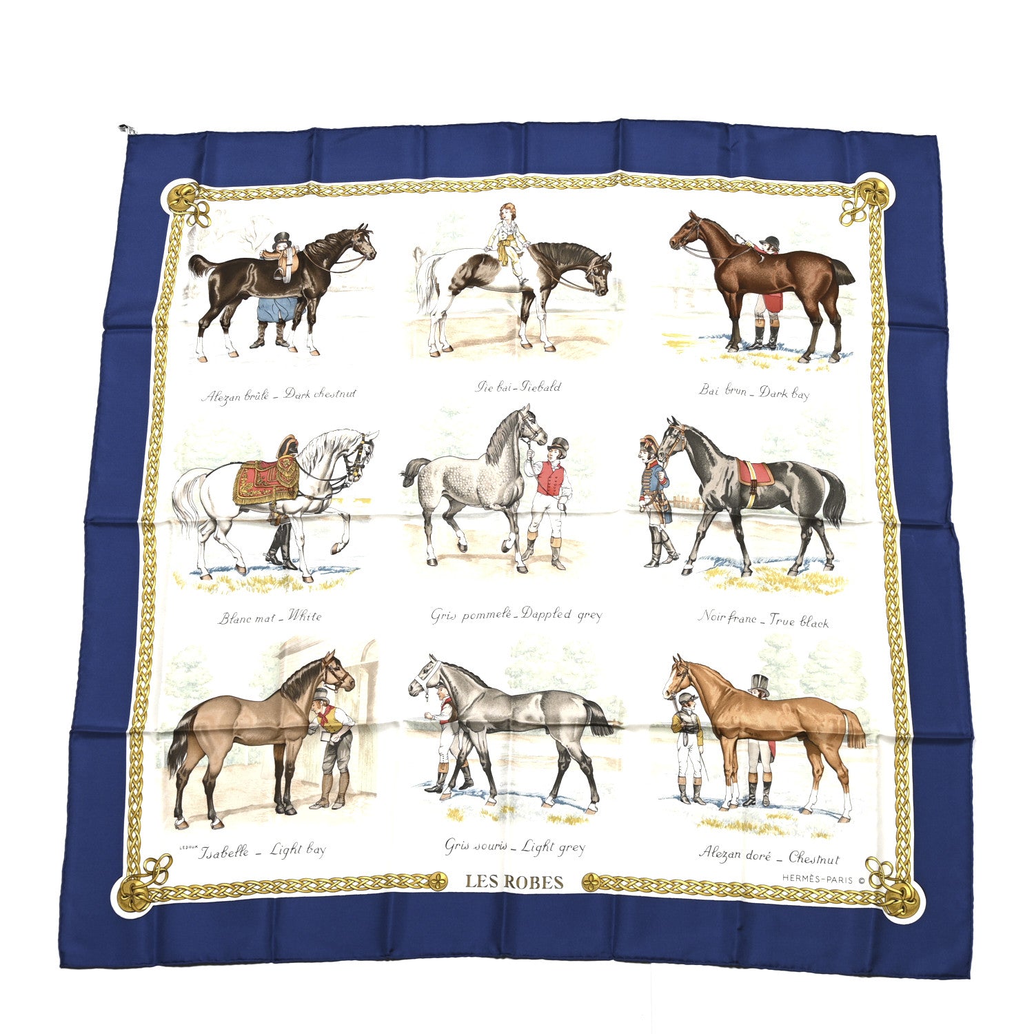 Hermes Silk Les Robes Scarf 90 Bleu Beige 1 of 4