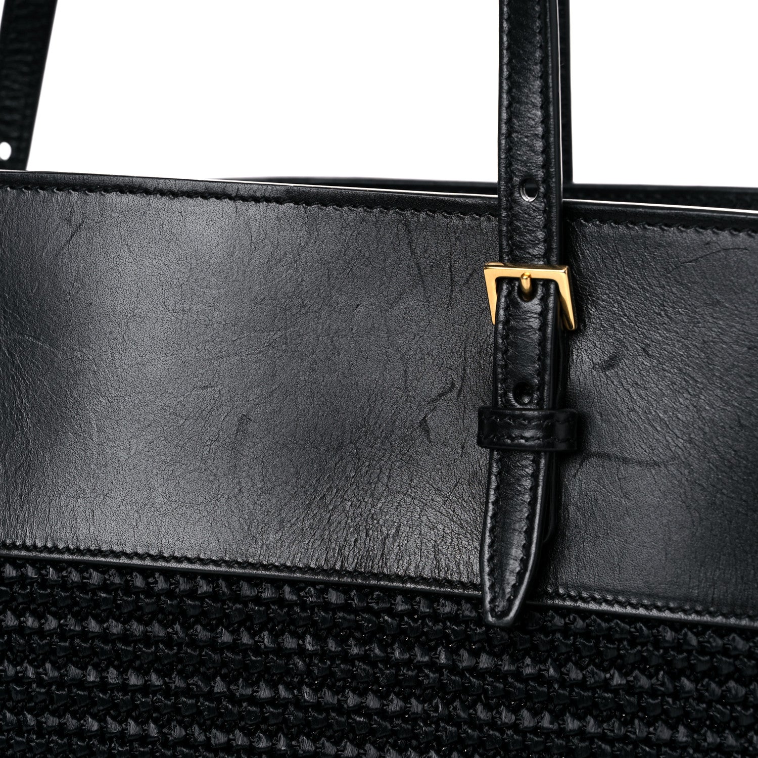 Saint Laurent Calfskin Raffia Medium Shopper Tote Black 13 of 15