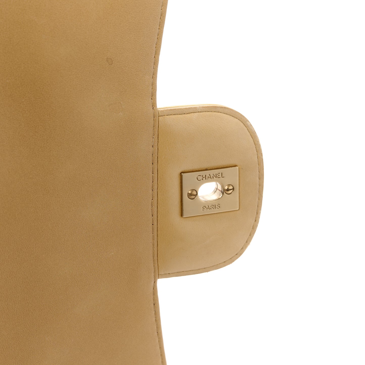Metallic Patent Quilted Maxi Single Flap Beige