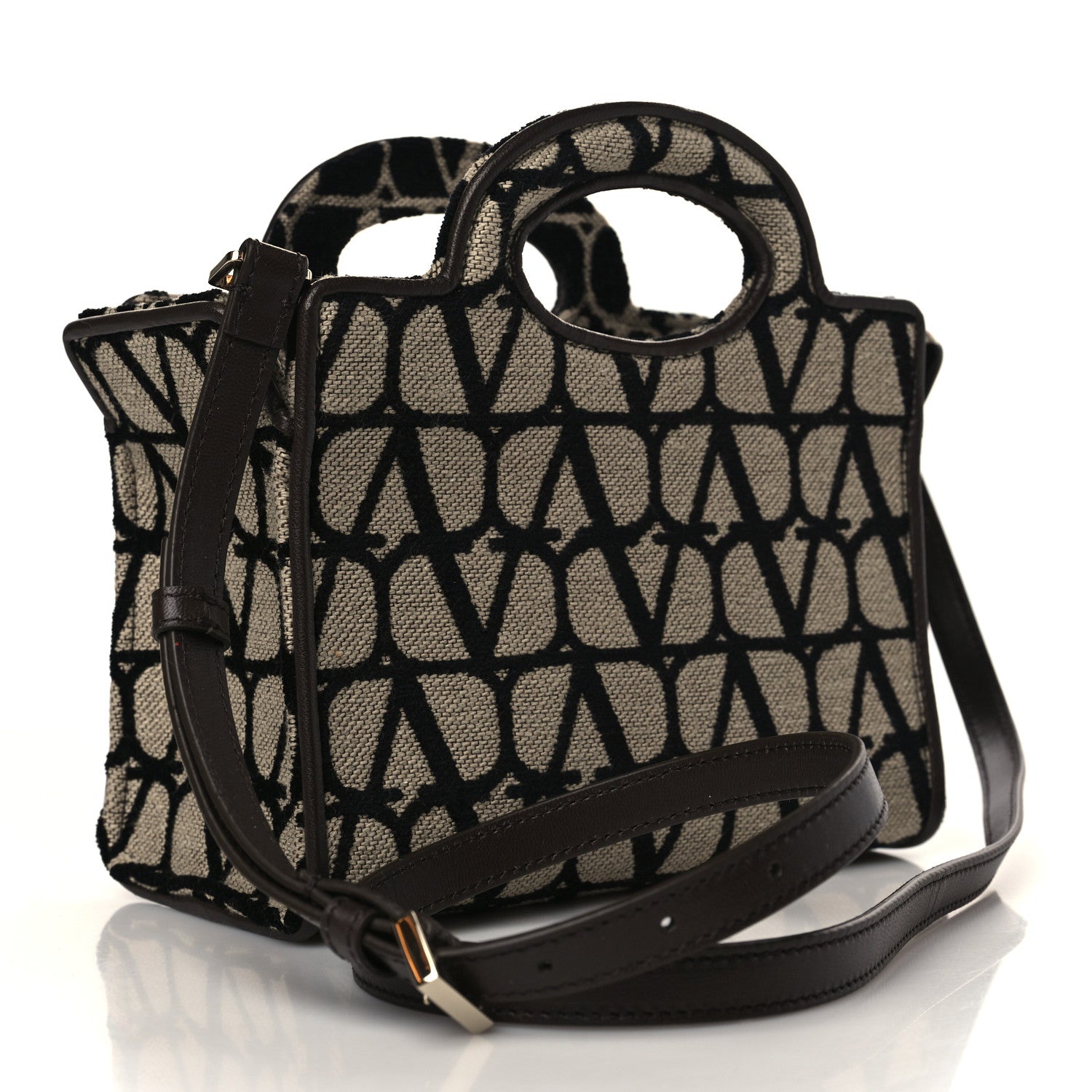 Valentino Garavani Toile Iconographe Goatskin Mini Le Troisieme Shopping Bag Naturale Black Fondant 3 of 8