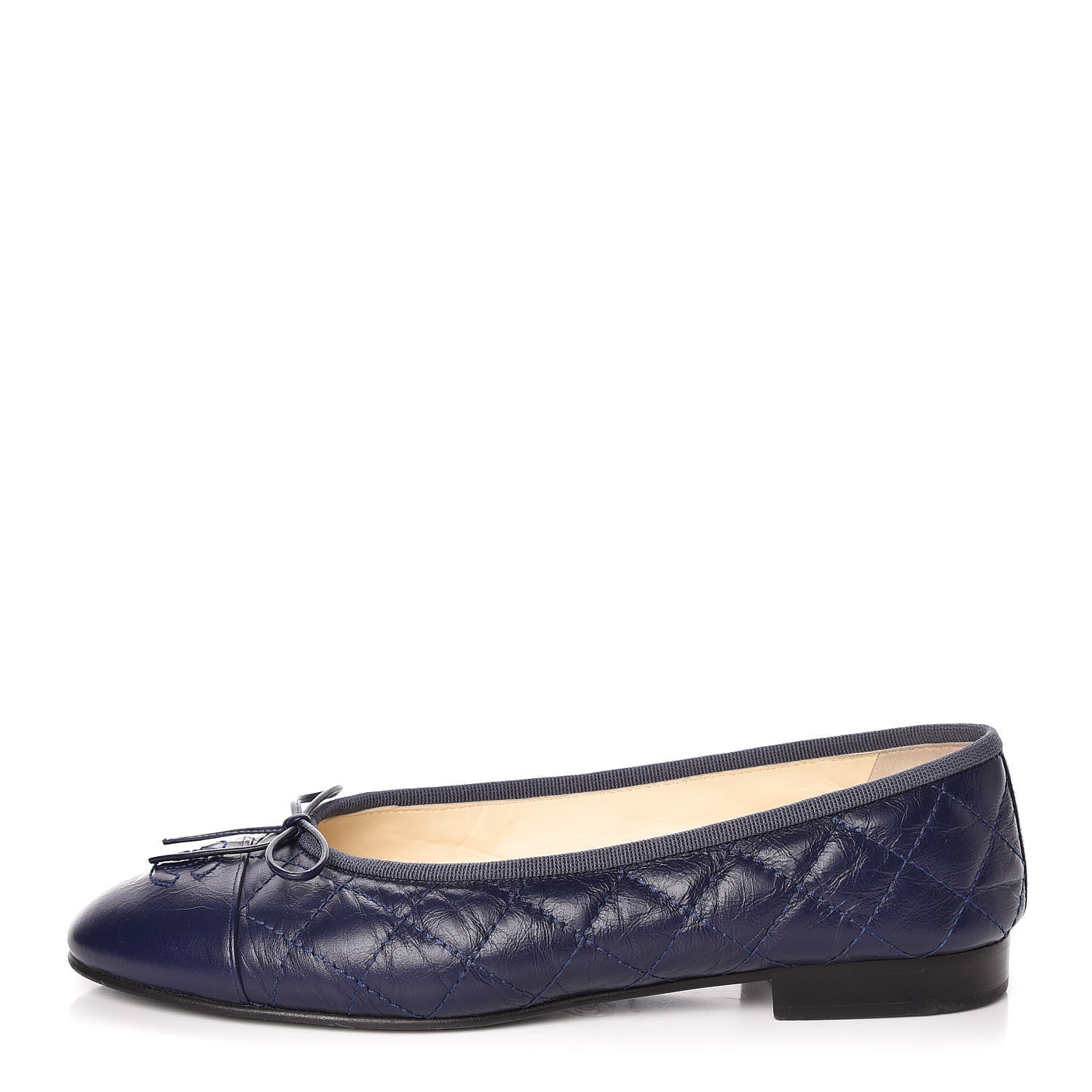 Chanel Aged Calfskin Quilted Cap Toe Ballerina Flats 37 Navy 1 of 14