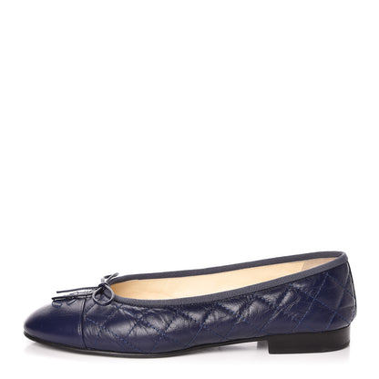 Chanel Aged Calfskin Quilted Cap Toe Ballerina Flats 37 Navy 1 of 14