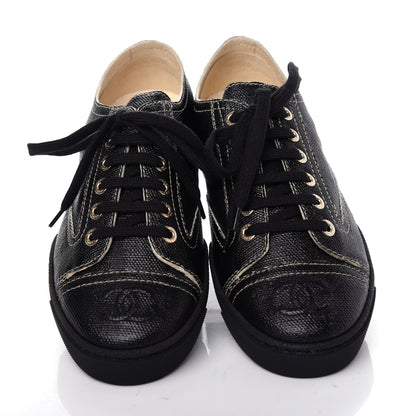 Chanel Coated Canvas Lace Up Cap Toe Sneakers 36 Black 5 of 10